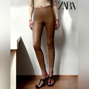 NWT ZARA CAMEL FAUX LEATHER LEGGING PANTS Size L